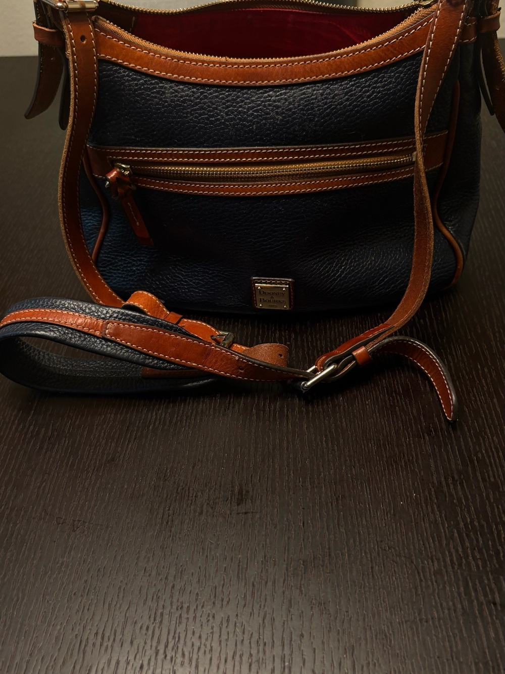 Dooney & Bourke Navy and Tan Pebbled Leather Crossbody Messenger